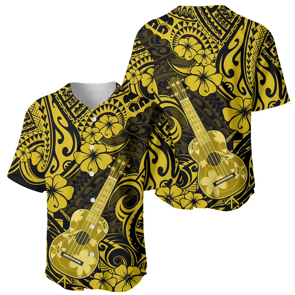 Hawaii Ukulele Baseball Jersey Polynesian Pattern Yellow Version - Wonder Print Shop