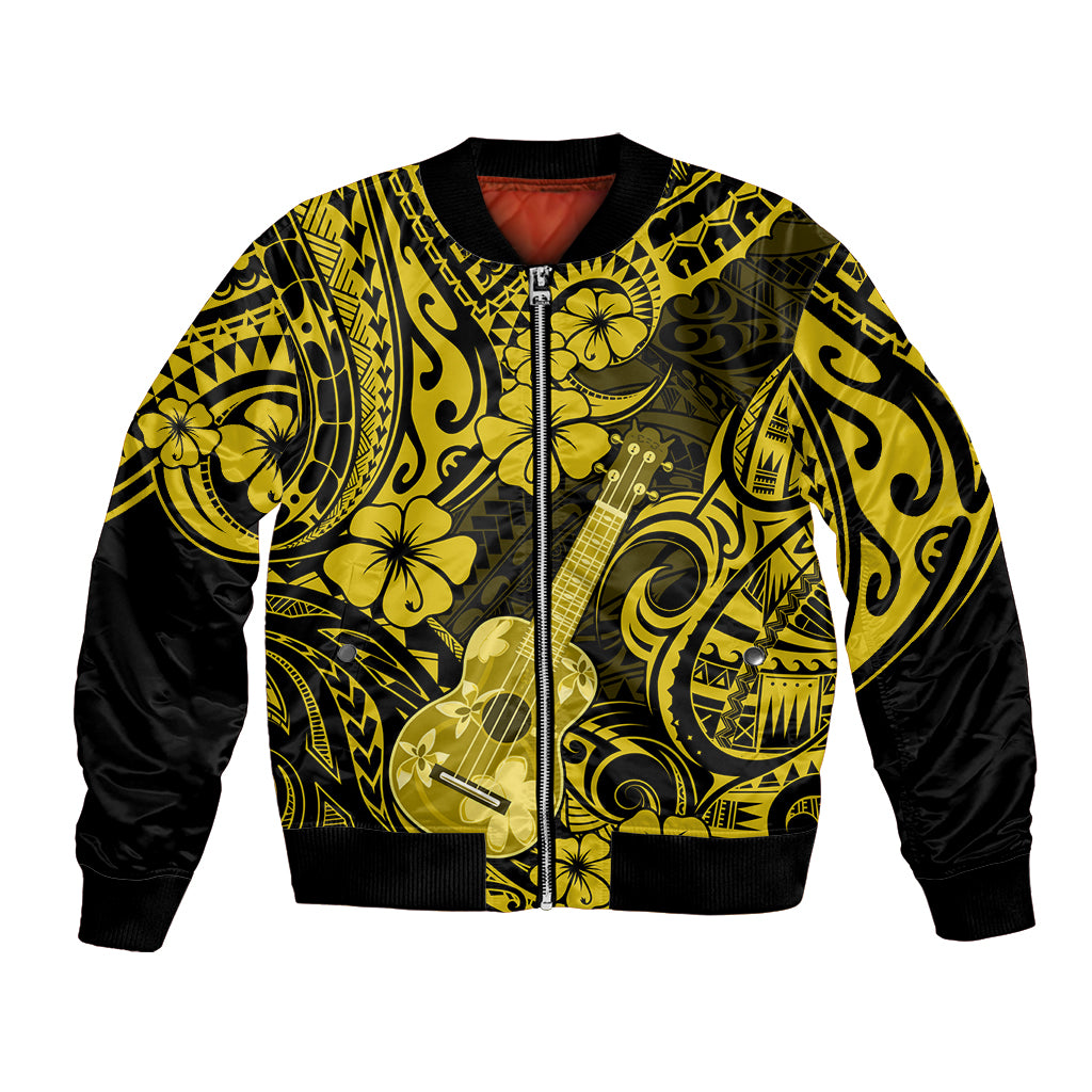 Hawaii Ukulele Bomber Jacket Polynesian Pattern Yellow Version - Wonder Print Shop