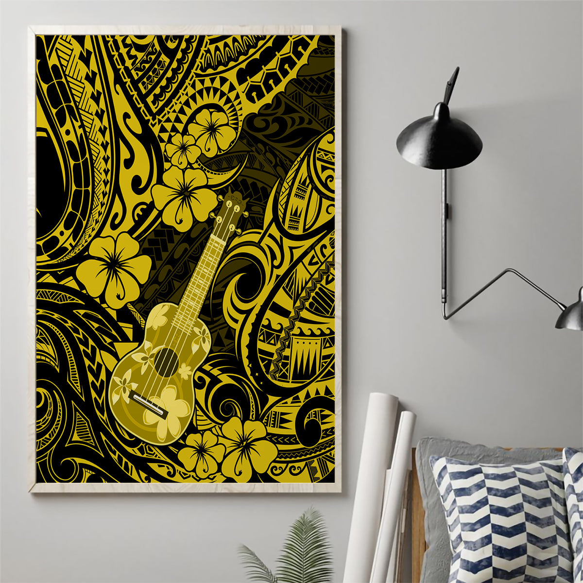 Hawaii Ukulele Canvas Wall Art Polynesian Pattern Yellow Version - Wonder Print Shop
