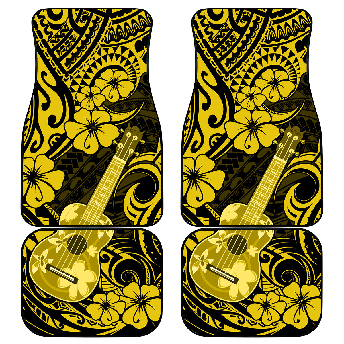 Hawaii Ukulele Car Mats Polynesian Pattern Yellow Version - Wonder Print Shop