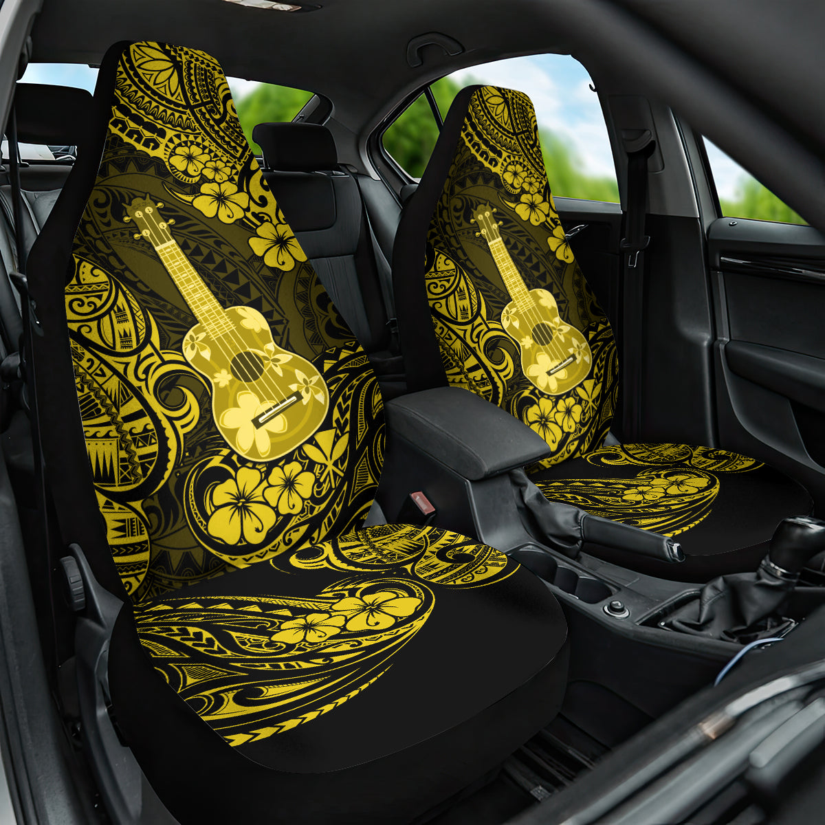 Hawaii Ukulele Car Seat Cover Polynesian Pattern Yellow Version - Wonder Print Shop