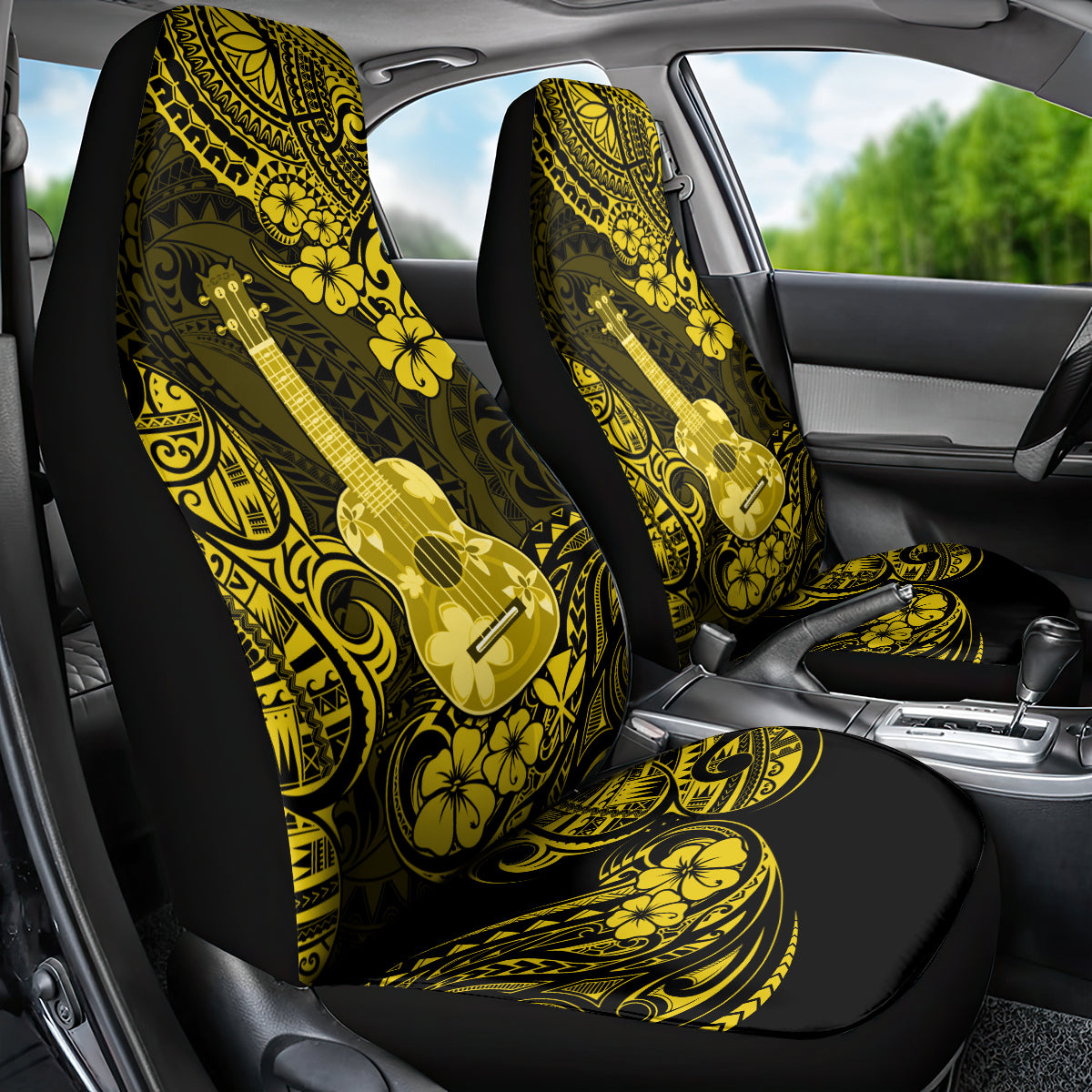 Hawaii Ukulele Car Seat Cover Polynesian Pattern Yellow Version - Wonder Print Shop