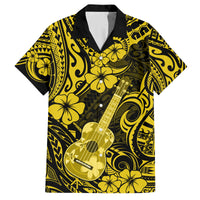Hawaii Ukulele Family Matching Off Shoulder Maxi Dress and Hawaiian Shirt Polynesian Pattern Yellow Version - Wonder Print Shop