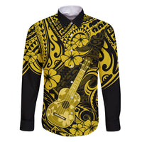 Hawaii Ukulele Family Matching Puletasi Dress and Hawaiian Shirt Polynesian Pattern Yellow Version - Wonder Print Shop