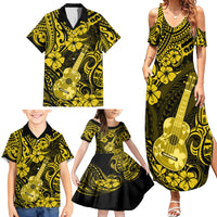 Hawaii Ukulele Family Matching Summer Maxi Dress and Hawaiian Shirt Polynesian Pattern Yellow Version - Wonder Print Shop