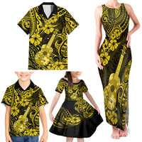 Hawaii Ukulele Family Matching Tank Maxi Dress and Hawaiian Shirt Polynesian Pattern Yellow Version - Wonder Print Shop