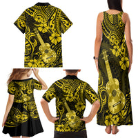 Hawaii Ukulele Family Matching Tank Maxi Dress and Hawaiian Shirt Polynesian Pattern Yellow Version - Wonder Print Shop
