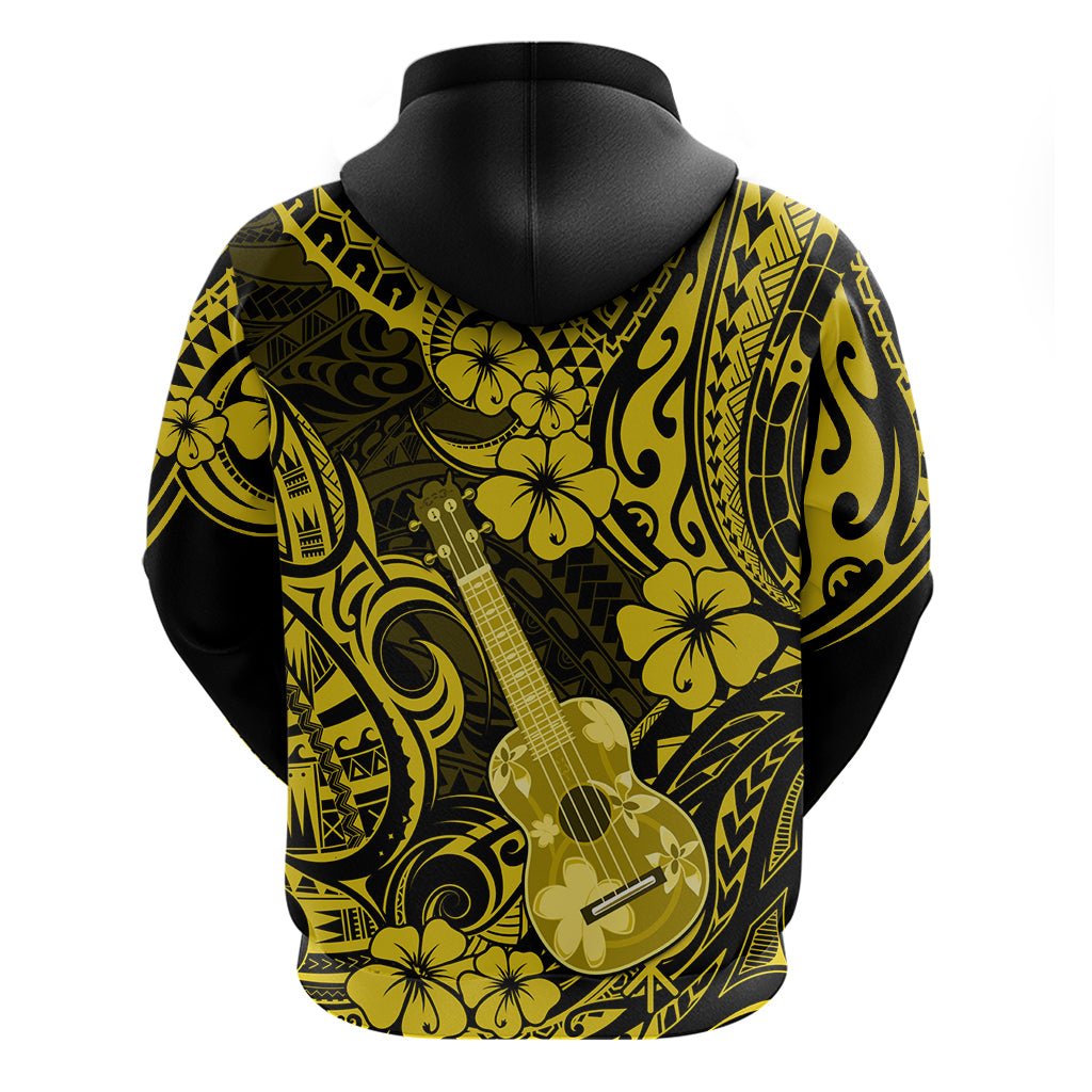 Hawaii Ukulele Hoodie Polynesian Pattern Yellow Version - Wonder Print Shop