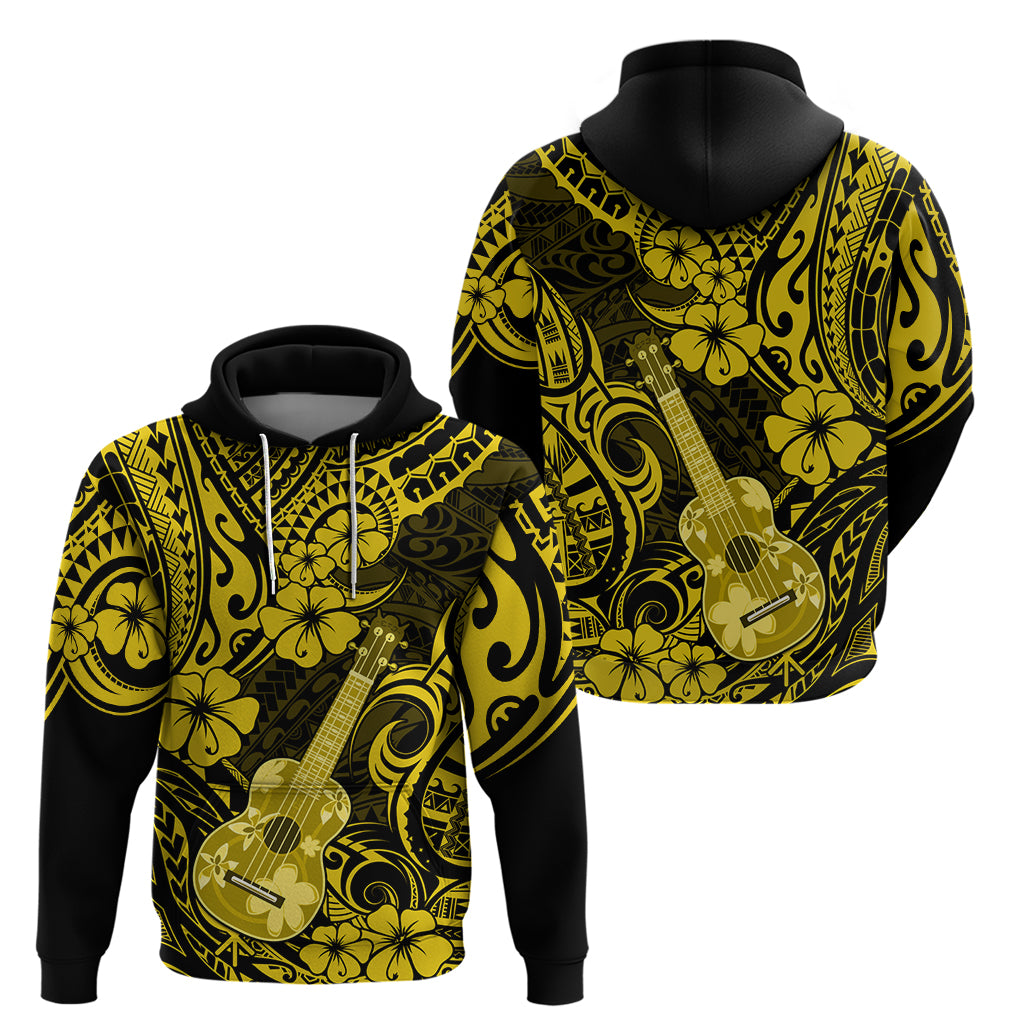 Hawaii Ukulele Hoodie Polynesian Pattern Yellow Version - Wonder Print Shop