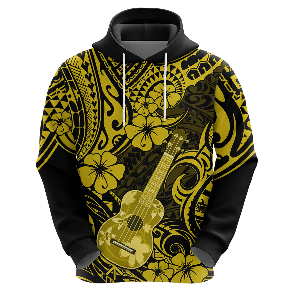 Hawaii Ukulele Hoodie Polynesian Pattern Yellow Version - Wonder Print Shop