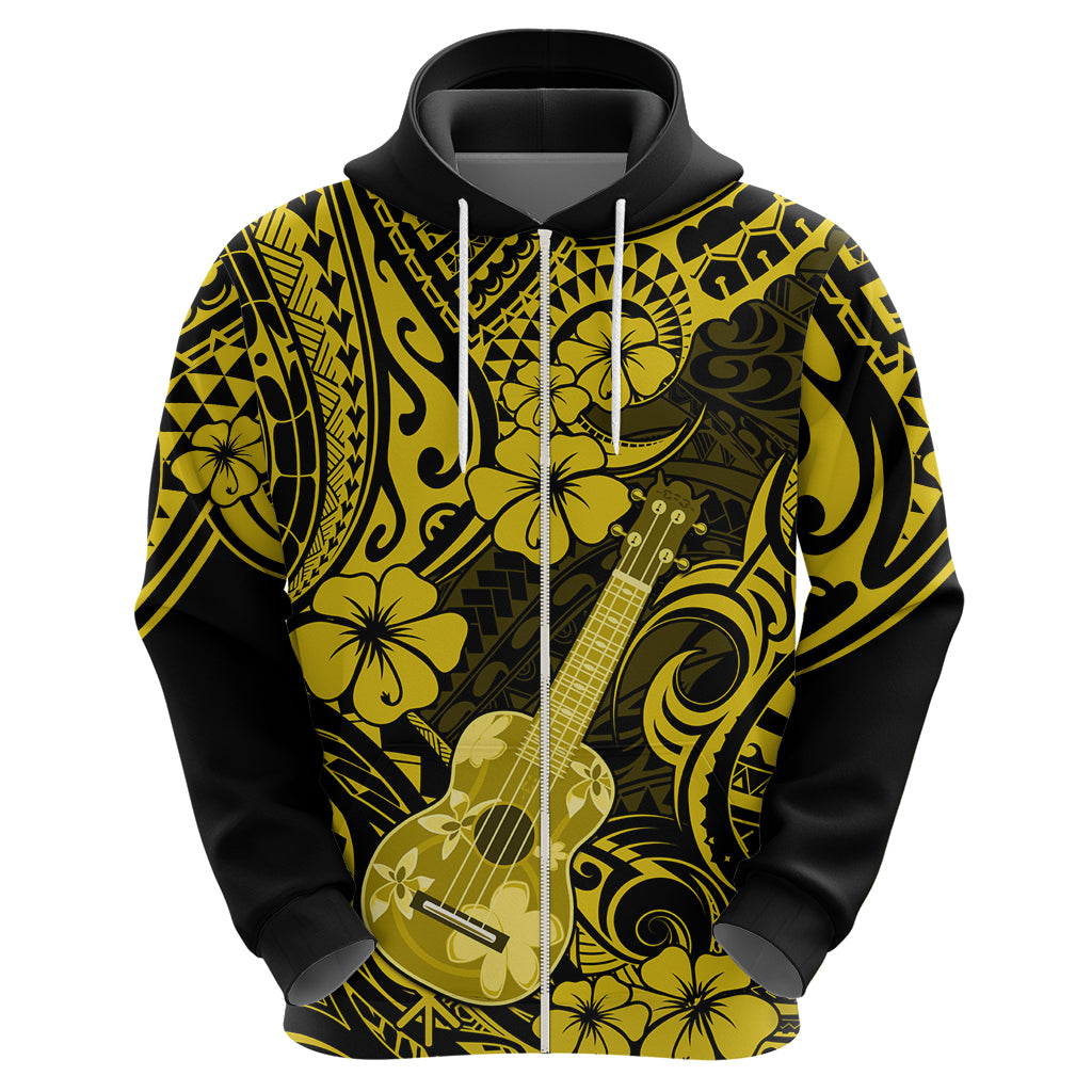 Hawaii Ukulele Hoodie Polynesian Pattern Yellow Version - Wonder Print Shop