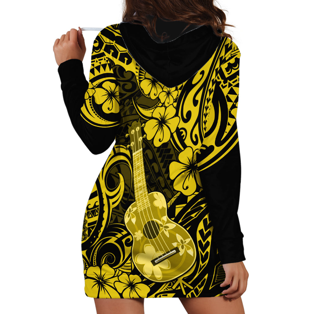 Hawaii Ukulele Hoodie Dress Polynesian Pattern Yellow Version - Wonder Print Shop