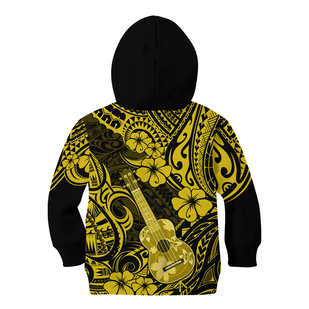 Hawaii Ukulele Kid Hoodie Polynesian Pattern Yellow Version - Wonder Print Shop