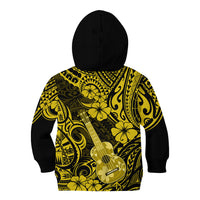 Hawaii Ukulele Kid Hoodie Polynesian Pattern Yellow Version - Wonder Print Shop