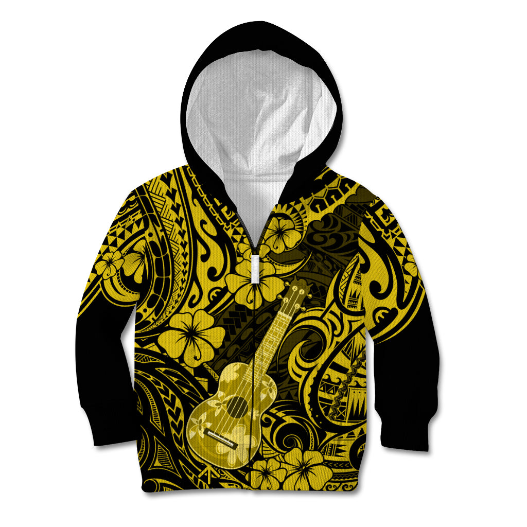 Hawaii Ukulele Kid Hoodie Polynesian Pattern Yellow Version - Wonder Print Shop