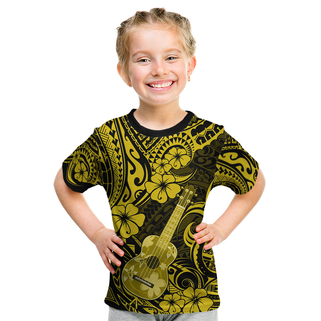 Hawaii Ukulele Kid T Shirt Polynesian Pattern Yellow Version - Wonder Print Shop