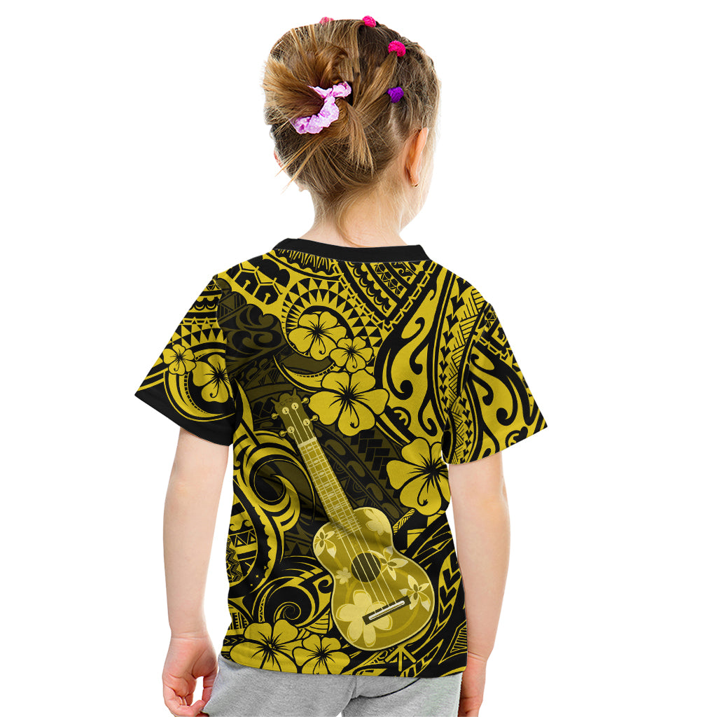 Hawaii Ukulele Kid T Shirt Polynesian Pattern Yellow Version - Wonder Print Shop