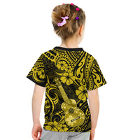 Hawaii Ukulele Kid T Shirt Polynesian Pattern Yellow Version - Wonder Print Shop