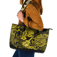 Hawaii Ukulele Leather Tote Bag Polynesian Pattern Yellow Version - Wonder Print Shop