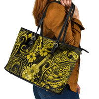 Hawaii Ukulele Leather Tote Bag Polynesian Pattern Yellow Version - Wonder Print Shop