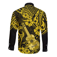 Hawaii Ukulele Long Sleeve Button Shirt Polynesian Pattern Yellow Version - Wonder Print Shop