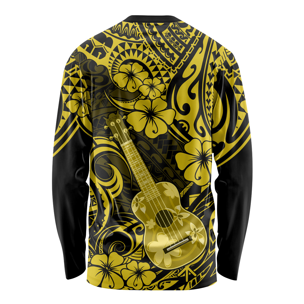 Hawaii Ukulele Long Sleeve Shirt Polynesian Pattern Yellow Version - Wonder Print Shop