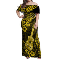 Hawaii Ukulele Off Shoulder Maxi Dress Polynesian Pattern Yellow Version - Wonder Print Shop