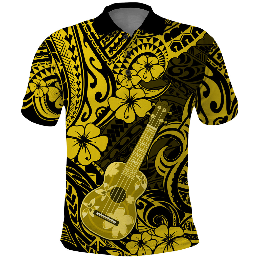 Hawaii Ukulele Polo Shirt Polynesian Pattern Yellow Version - Wonder Print Shop