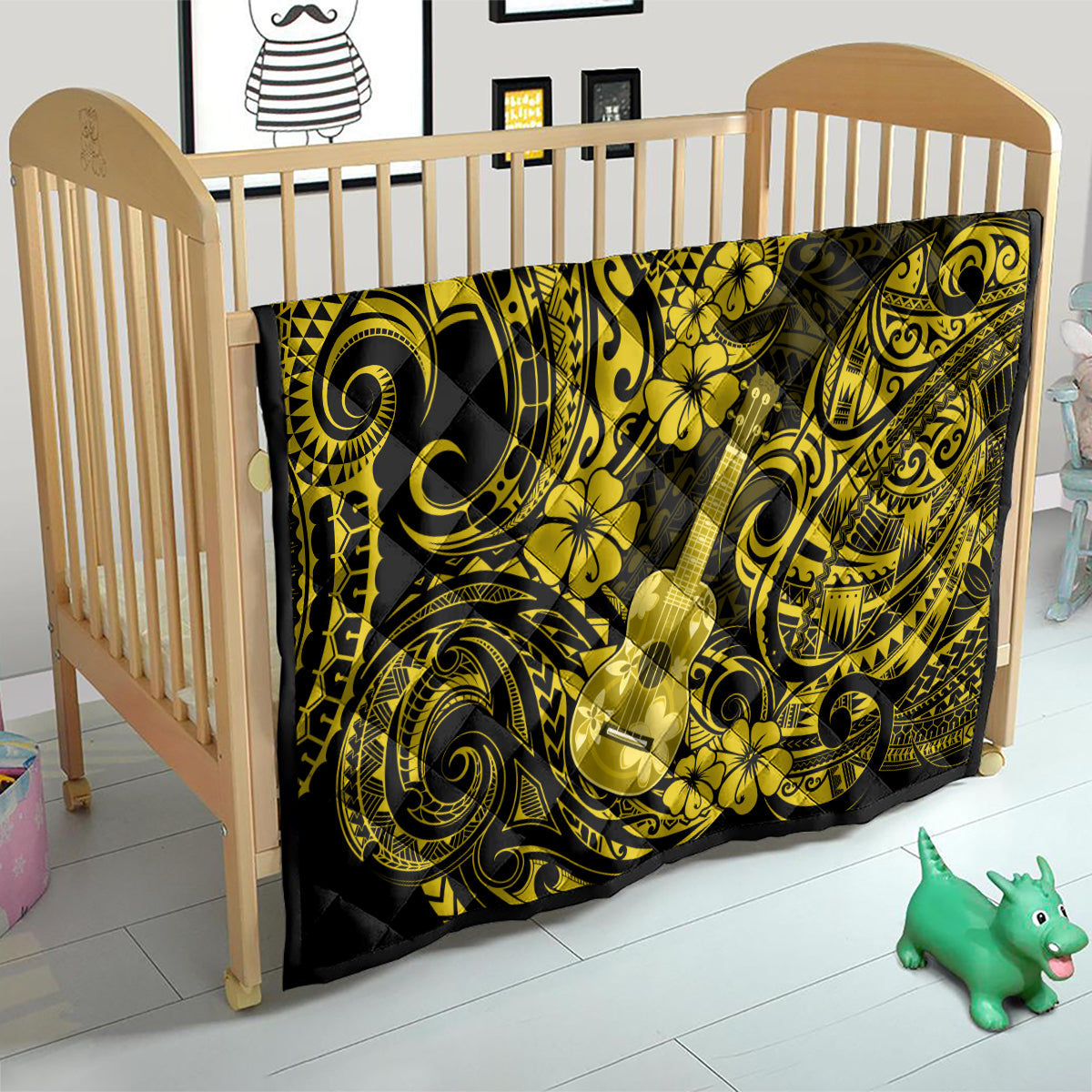 Hawaii Ukulele Quilt Polynesian Pattern Yellow Version - Wonder Print Shop