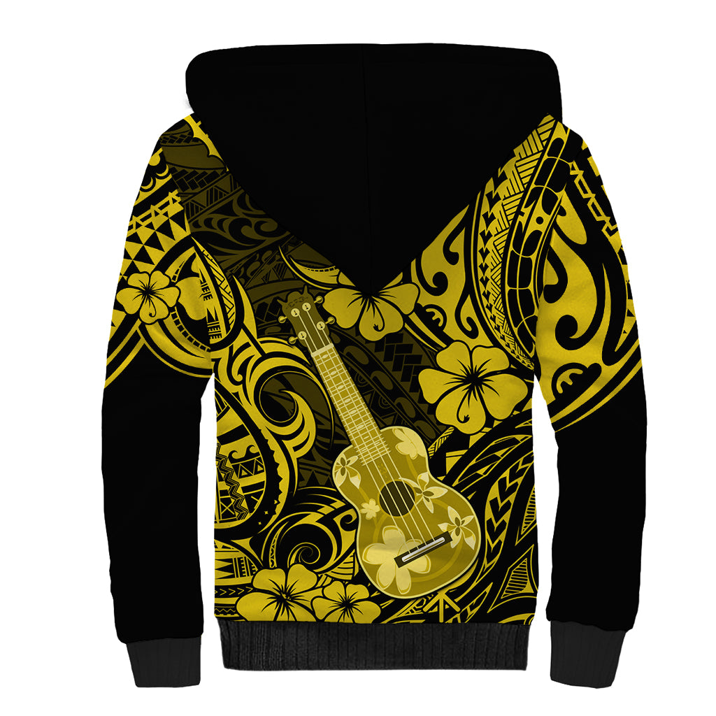 Hawaii Ukulele Sherpa Hoodie Polynesian Pattern Yellow Version - Wonder Print Shop