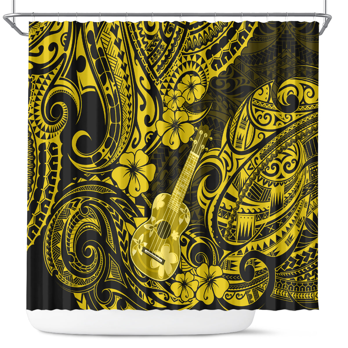 hawaii-ukulele-shower-curtain-polynesian-pattern-yellow-version