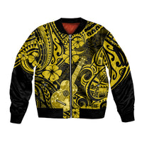 Hawaii Ukulele Sleeve Zip Bomber Jacket Polynesian Pattern Yellow Version - Wonder Print Shop