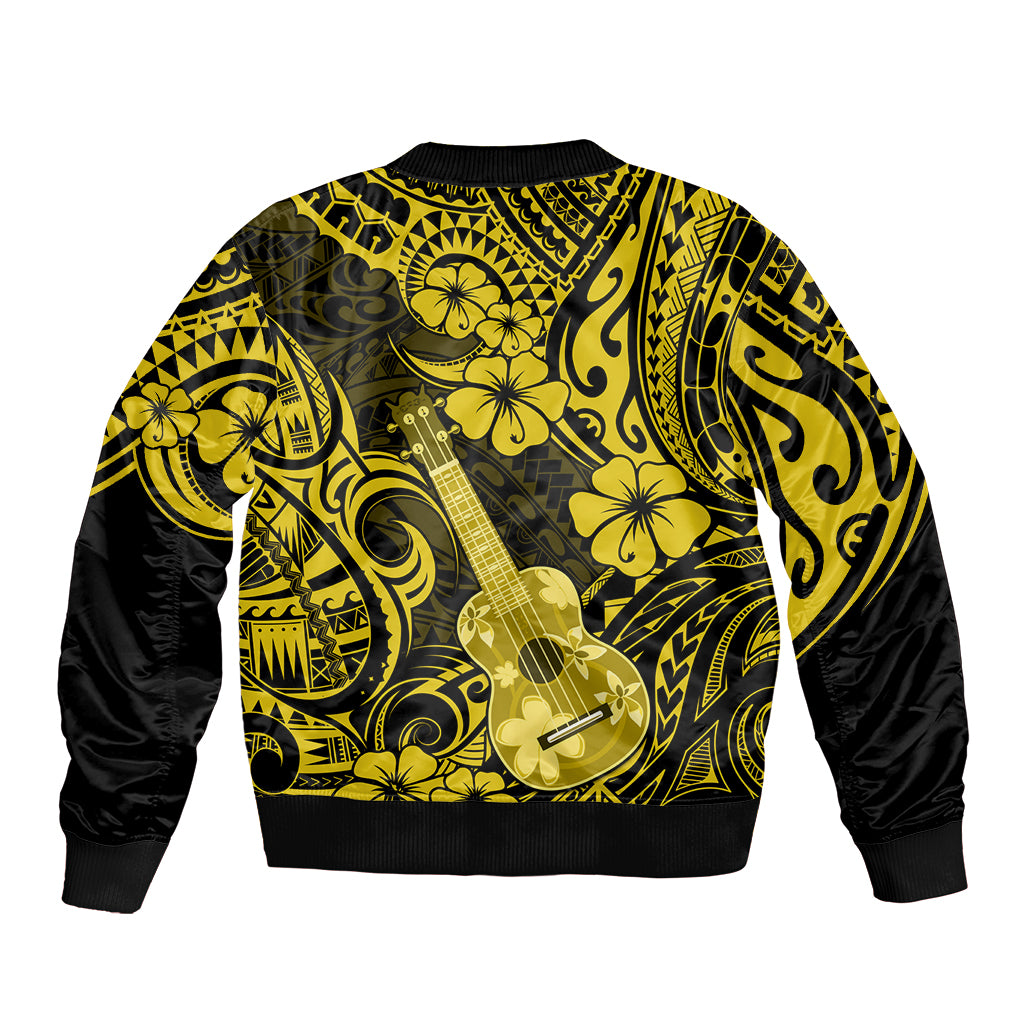 Hawaii Ukulele Sleeve Zip Bomber Jacket Polynesian Pattern Yellow Version - Wonder Print Shop