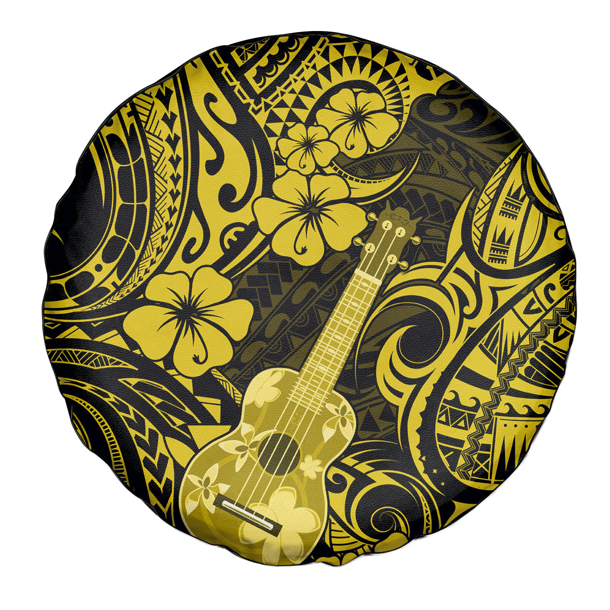 Hawaii Ukulele Spare Tire Cover Polynesian Pattern Yellow Version - Wonder Print Shop