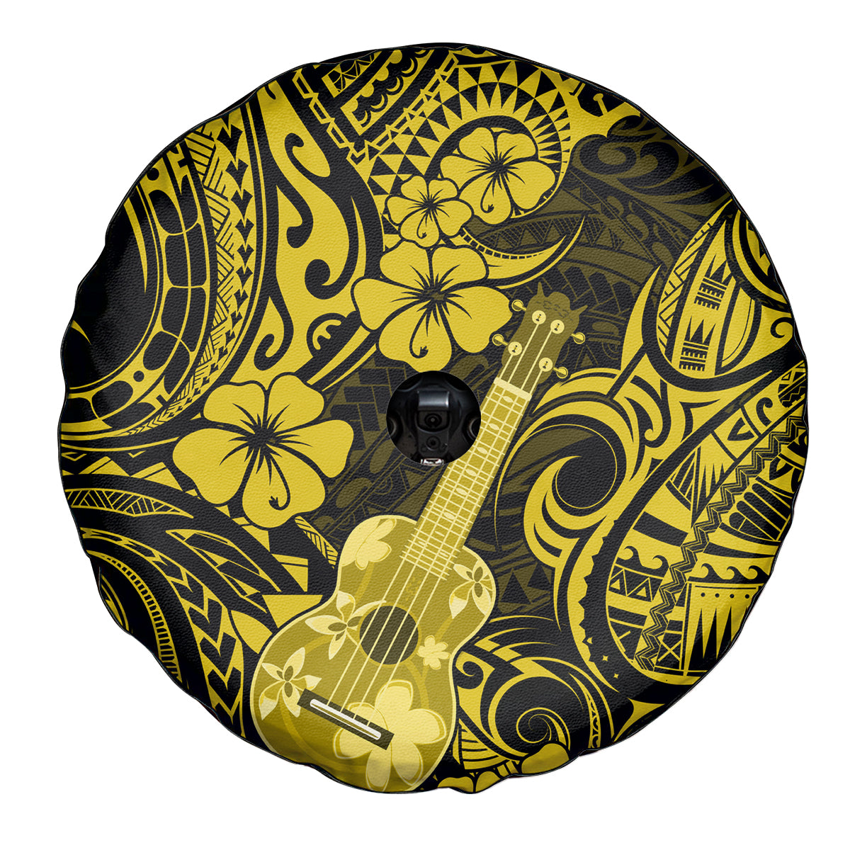 Hawaii Ukulele Spare Tire Cover Polynesian Pattern Yellow Version - Wonder Print Shop