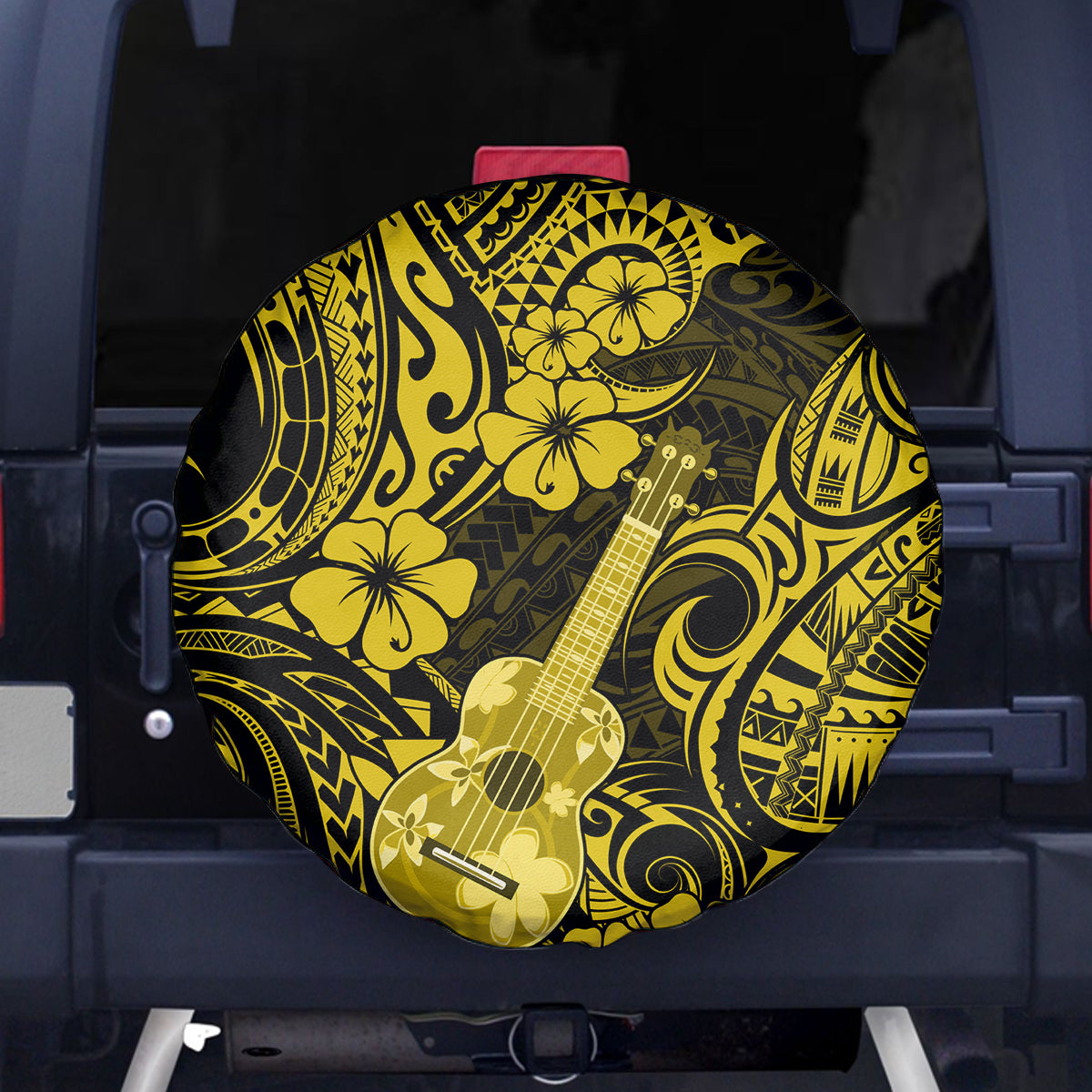 Hawaii Ukulele Spare Tire Cover Polynesian Pattern Yellow Version - Wonder Print Shop
