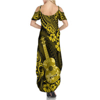 Hawaii Ukulele Summer Maxi Dress Polynesian Pattern Yellow Version - Wonder Print Shop