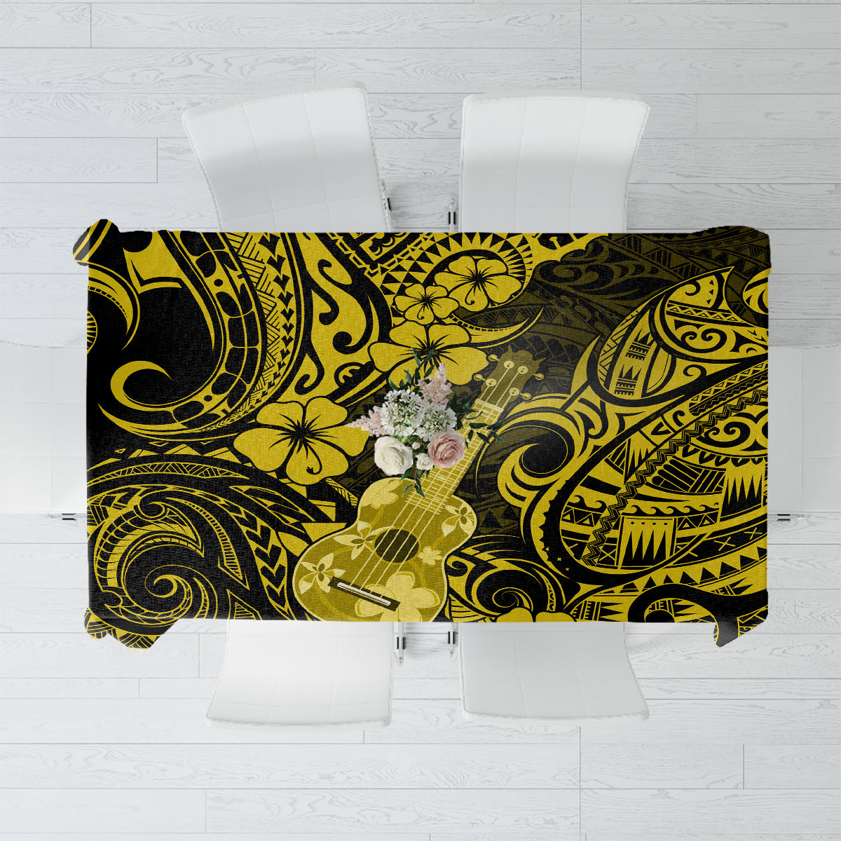 Hawaii Ukulele Tablecloth Polynesian Pattern Yellow Version - Wonder Print Shop