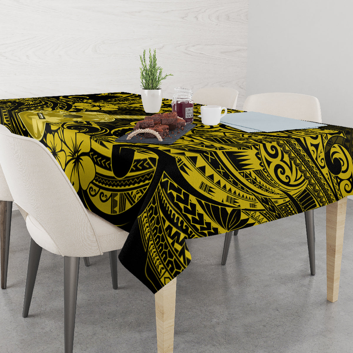 Hawaii Ukulele Tablecloth Polynesian Pattern Yellow Version - Wonder Print Shop