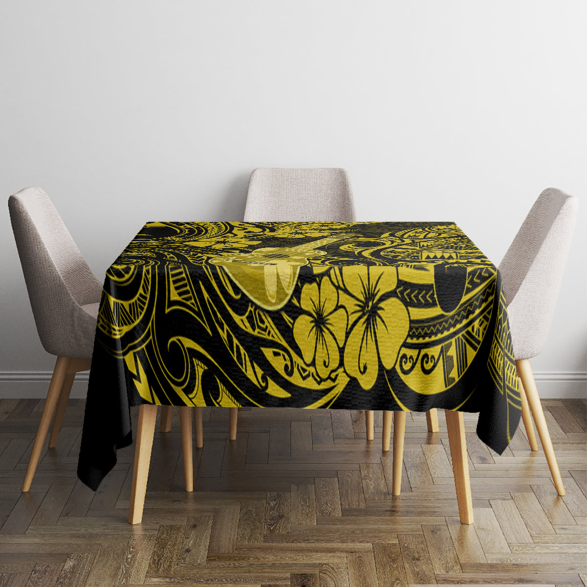 Hawaii Ukulele Tablecloth Polynesian Pattern Yellow Version - Wonder Print Shop