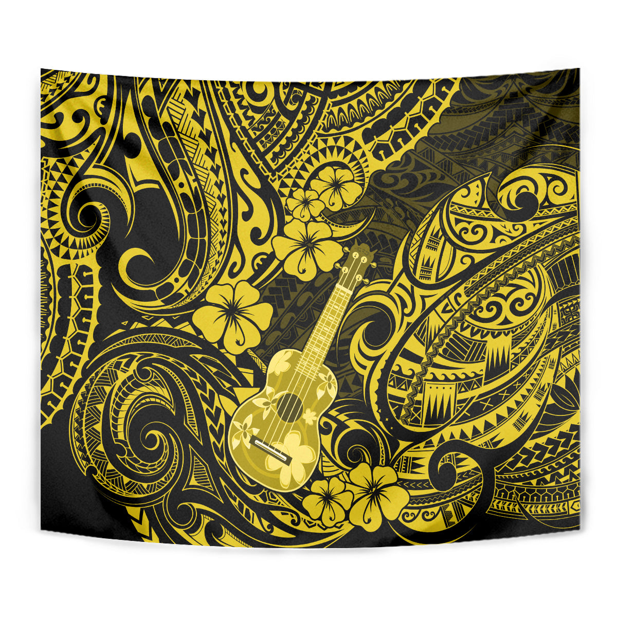 Hawaii Ukulele Tapestry Polynesian Pattern Yellow Version - Wonder Print Shop