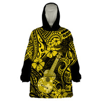 Hawaii Ukulele Wearable Blanket Hoodie Polynesian Pattern Yellow Version - Wonder Print Shop