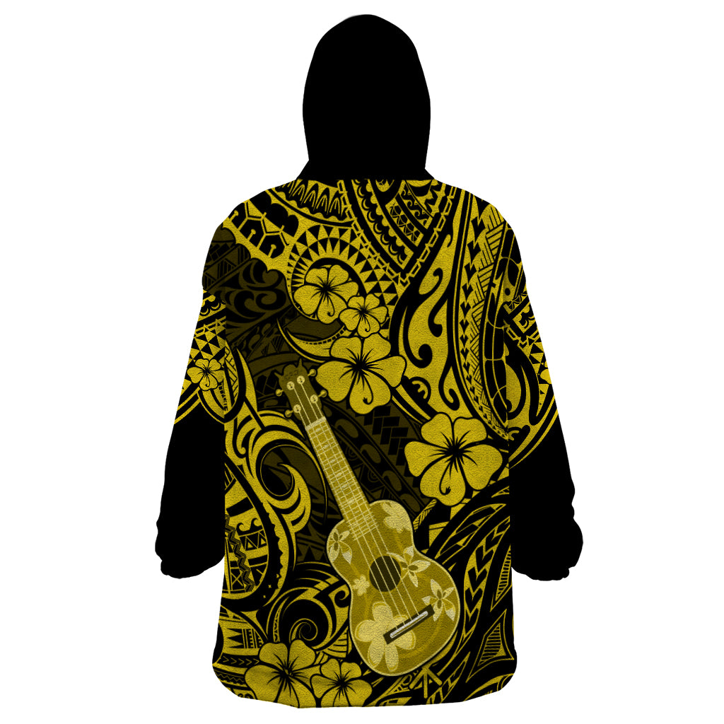 Hawaii Ukulele Wearable Blanket Hoodie Polynesian Pattern Yellow Version - Wonder Print Shop