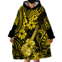 Hawaii Ukulele Wearable Blanket Hoodie Polynesian Pattern Yellow Version - Wonder Print Shop