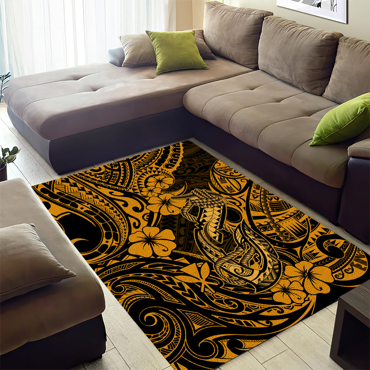 Hawaii Fish Hook Area Rug Polynesian Pattern Gold Version - Wonder Print Shop