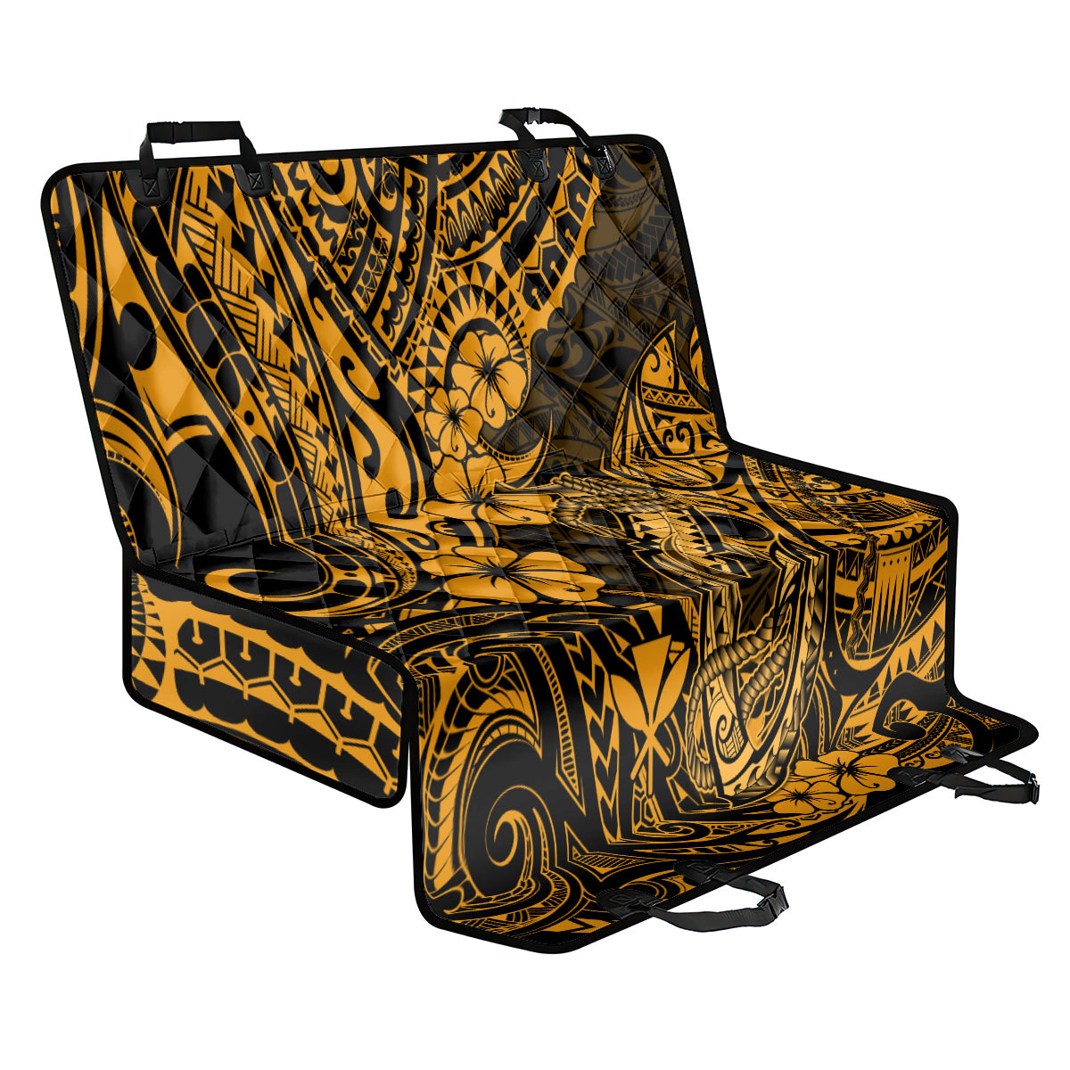 Hawaii Fish Hook Back Car Seat Cover Polynesian Pattern Gold Version - Wonder Print Shop