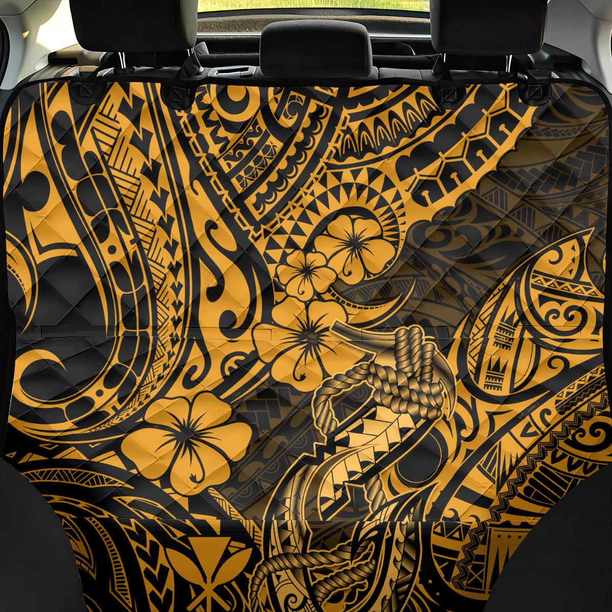 Hawaii Fish Hook Back Car Seat Cover Polynesian Pattern Gold Version - Wonder Print Shop