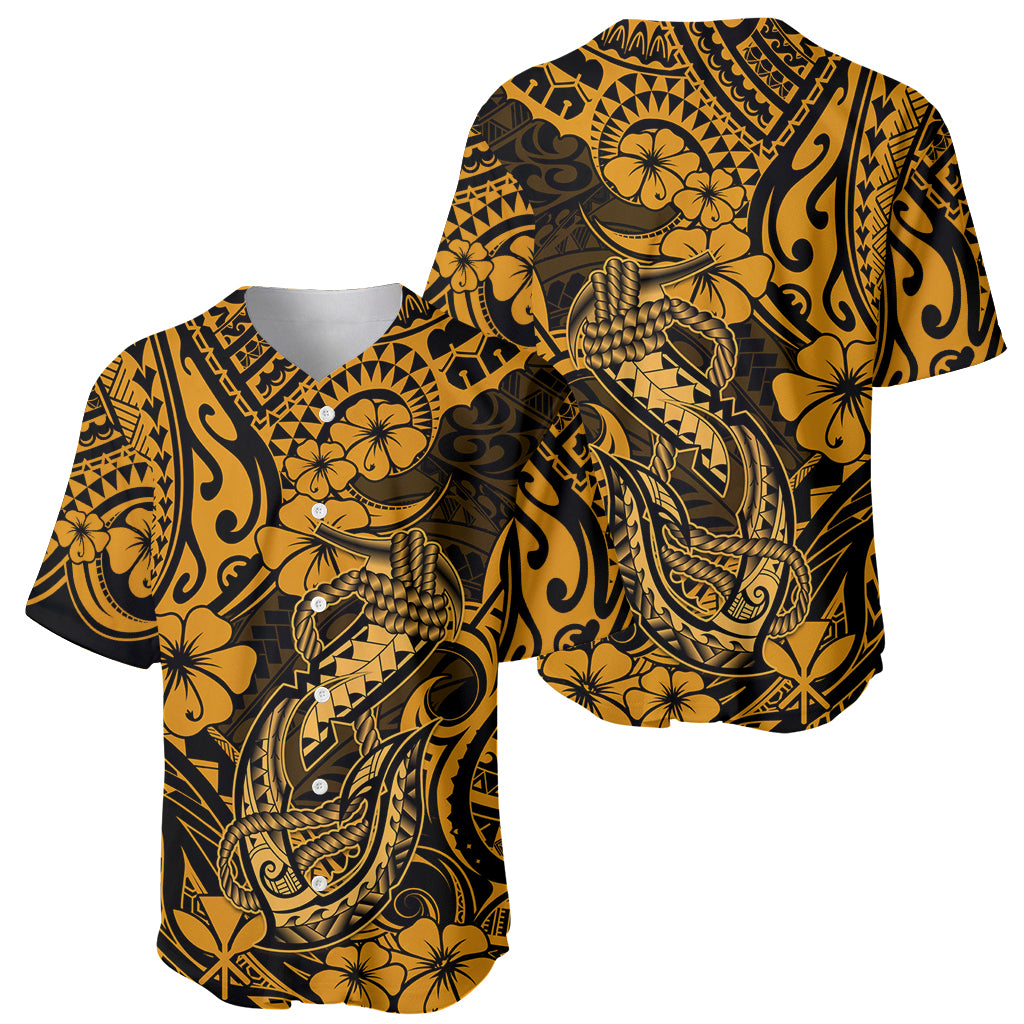 Hawaii Fish Hook Baseball Jersey Polynesian Pattern Gold Version - Wonder Print Shop