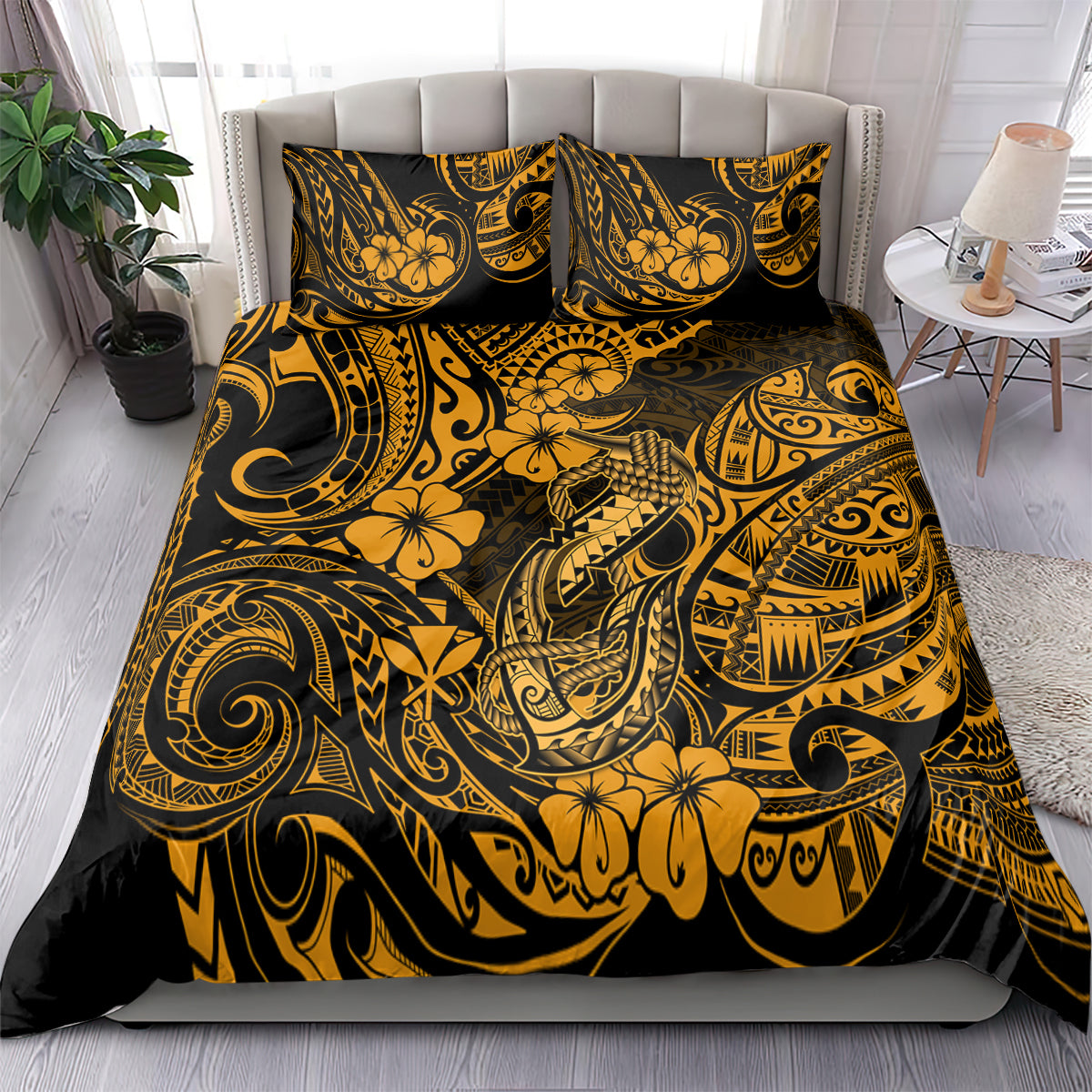 Hawaii Fish Hook Bedding Set Polynesian Pattern Gold Version - Wonder Print Shop