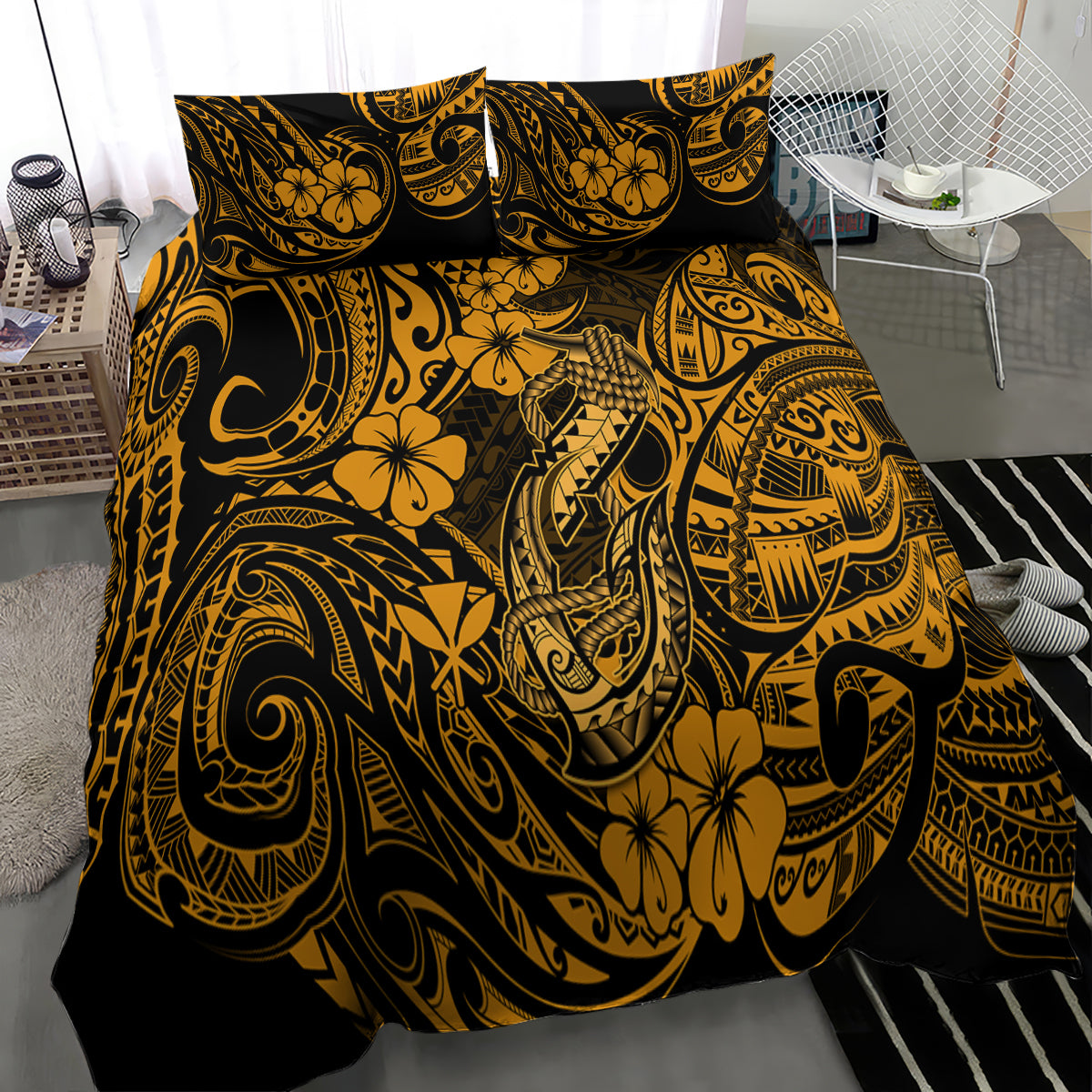 Hawaii Fish Hook Bedding Set Polynesian Pattern Gold Version - Wonder Print Shop